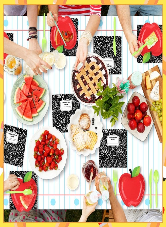 Reallnaive 146 Pcs Back to School Decorations Apple Disposable Plate First Day of School Party Supplies Tableware Set for 24 Guest 2 Disposable Tablecloth Composition Notebook for Classroom Pre K Graduation - Image 5